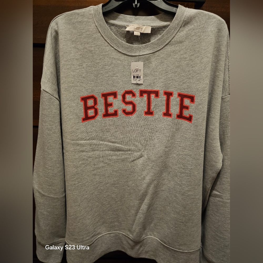 LOFT - Gray Sweatshirt with Red 'Bestie' Print - Picture 2 of 6